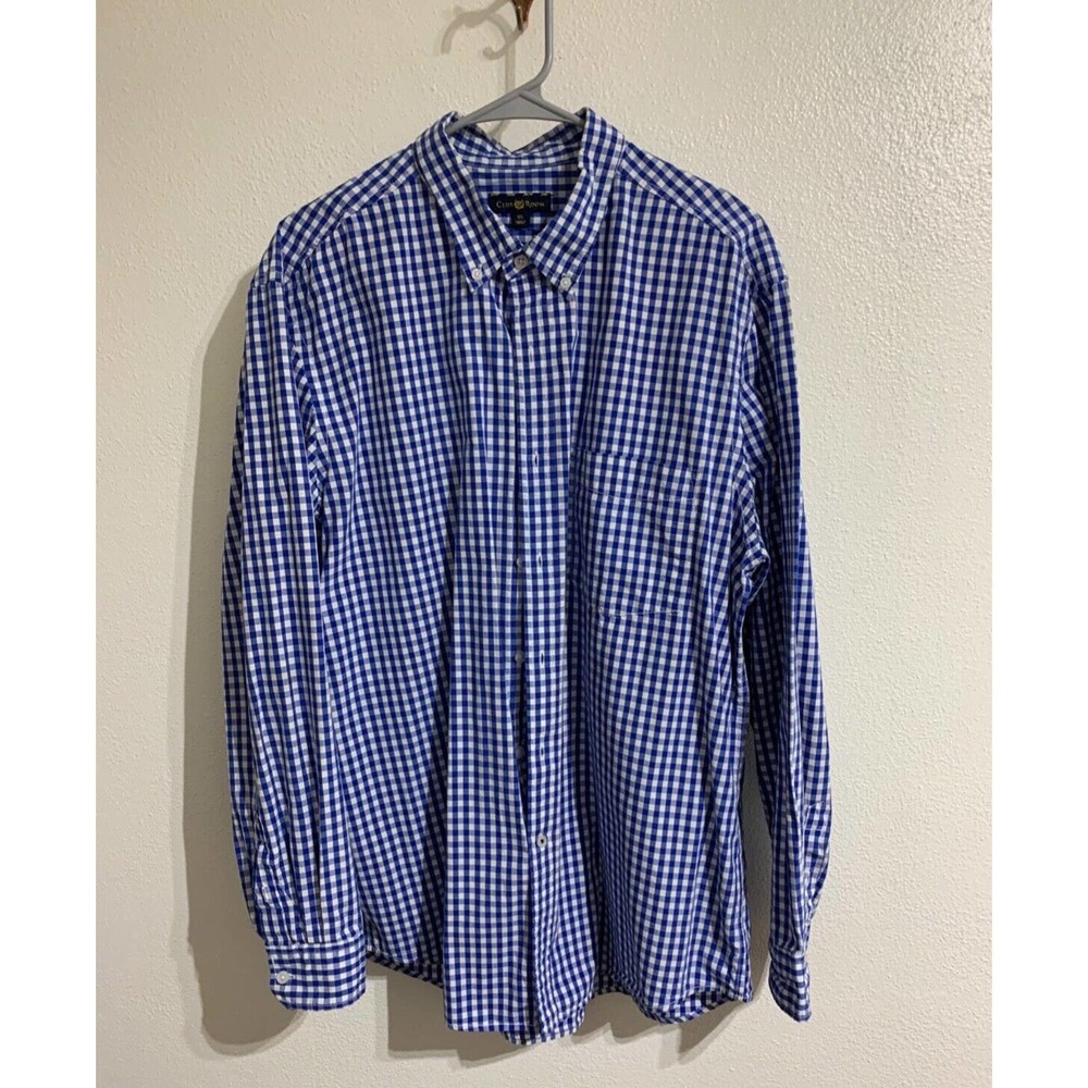 (T04) Club Room Men’s Button Up XL Blue-White check Business Casual Shirt